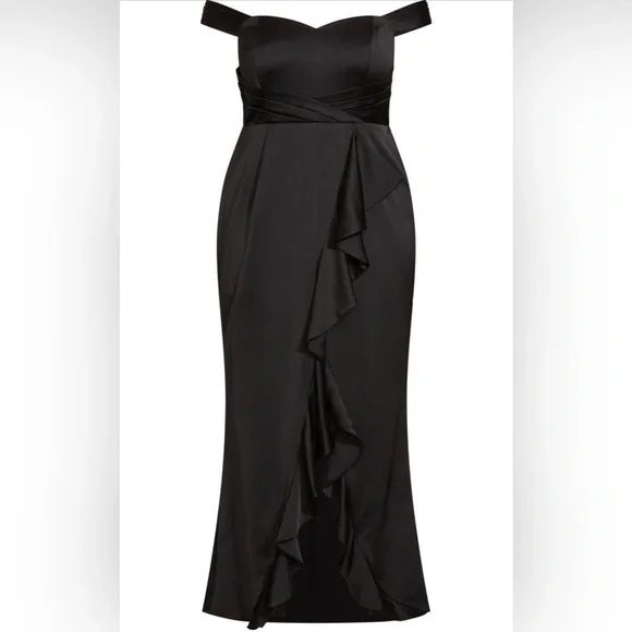 City Chic Hypnotize off the shoulder satin maxi dress - Picture 3 of 4